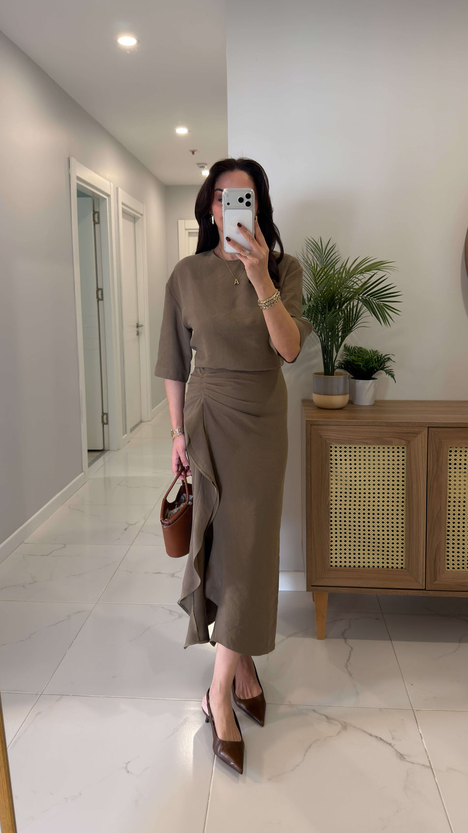 Zr model morley dress with side ruffle details