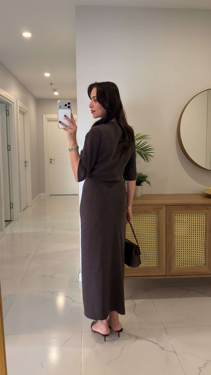 Zr model morley dress with side ruffle details