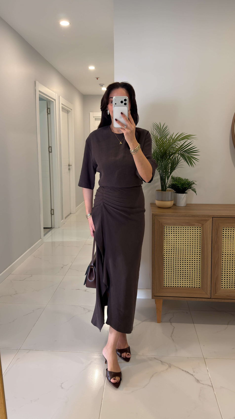 Zr model morley dress with side ruffle details