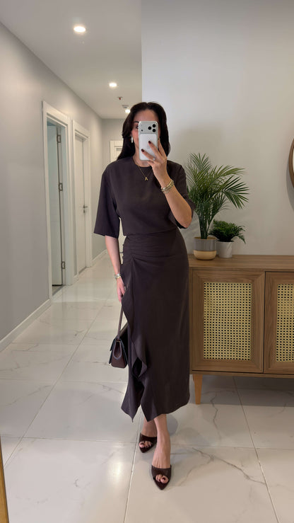 Zr model morley dress with side ruffle details