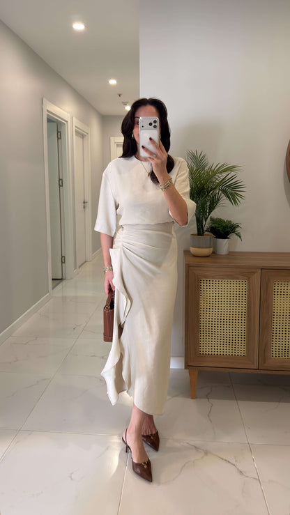 Zr model morley dress with side ruffle details