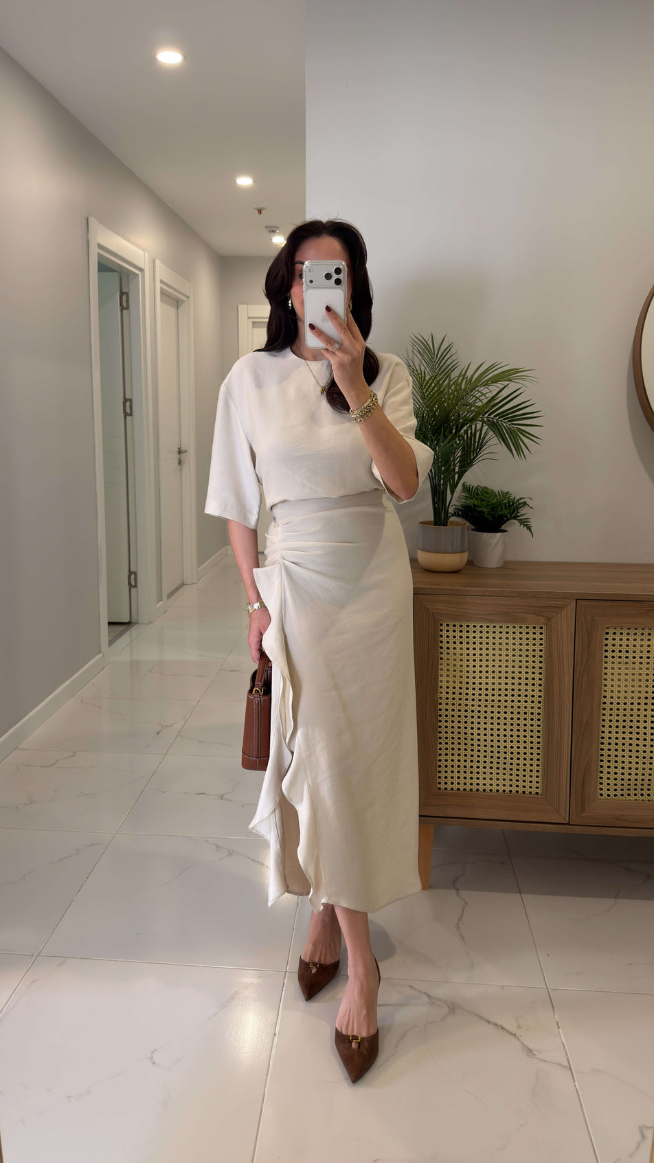 Zr model morley dress with side ruffle details