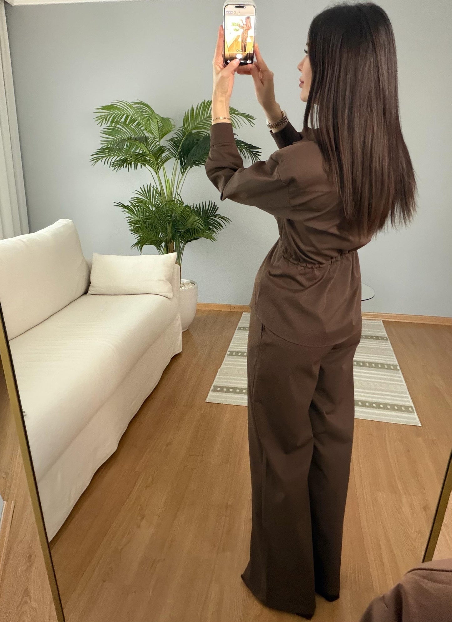 Double Pocket waistband shirt with gold buttons co-ord set