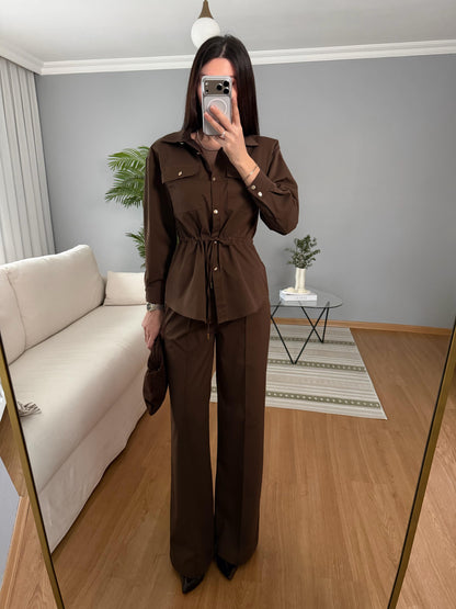 Double Pocket waistband shirt with gold buttons co-ord set