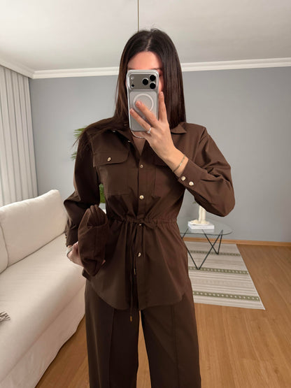 Double Pocket waistband shirt with gold buttons co-ord set