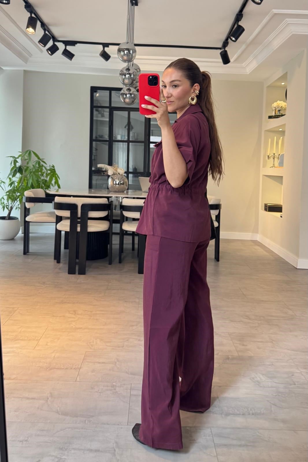 Gold zipper short sleeve tencel co-ord set