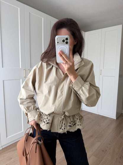 Jacket with Gathered Bottom and Embroidered Hem
