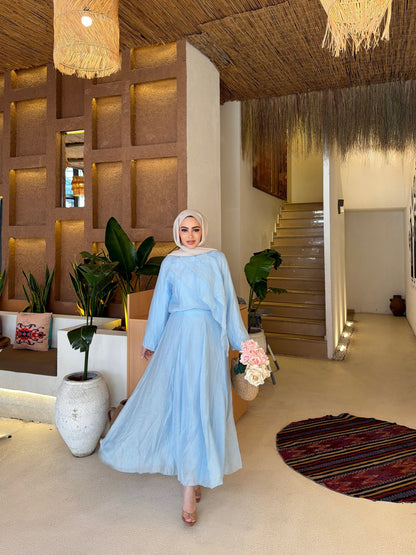 Layered blouse with maxi skirt fully lined set- blue