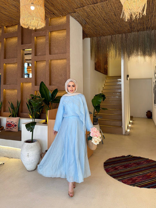 Layered blouse with maxi skirt fully lined set- blue