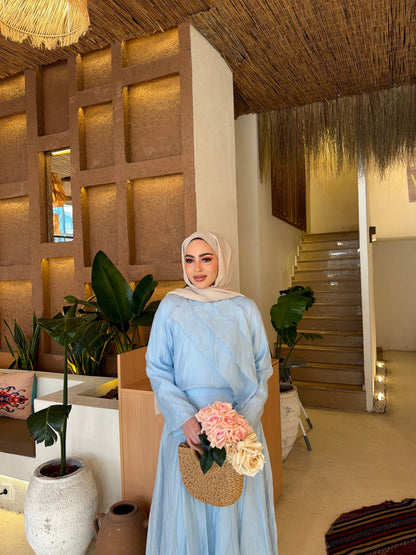 Layered blouse with maxi skirt fully lined set- blue