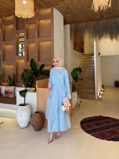 Layered blouse with maxi skirt fully lined set- blue