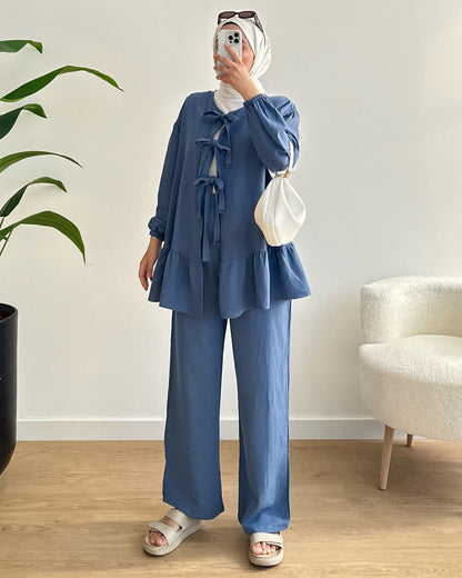 Linen co-ord set with tie details
