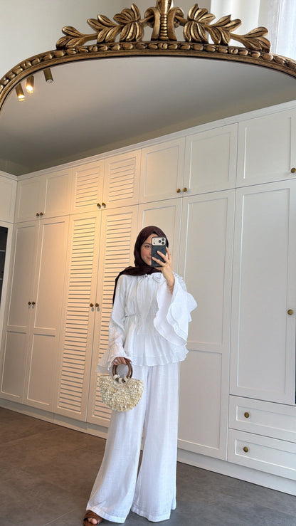Choco Layered Linen Set - white