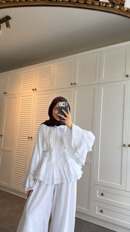 Choco Layered Linen Set - white