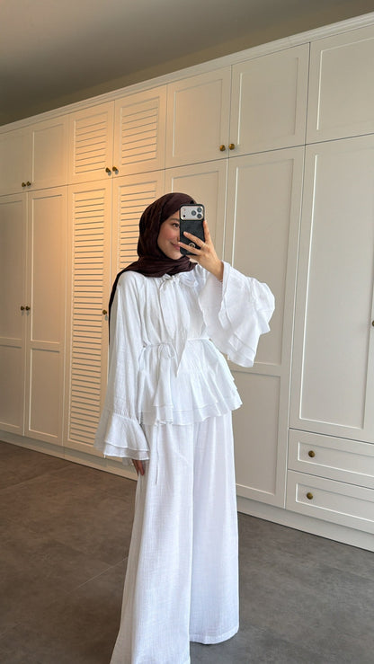 Choco Layered Linen Set - white