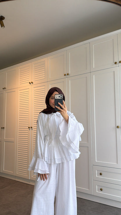 Choco Layered Linen Set - white