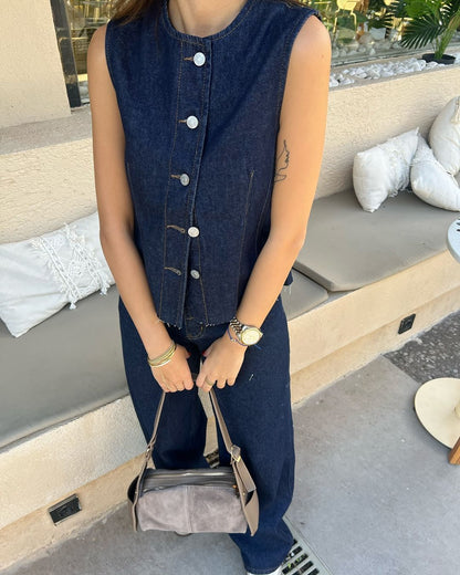 vest with straight leg trouser jeans set
