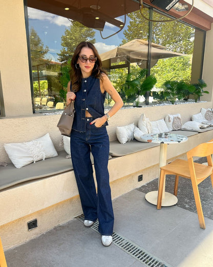vest with straight leg trouser jeans set