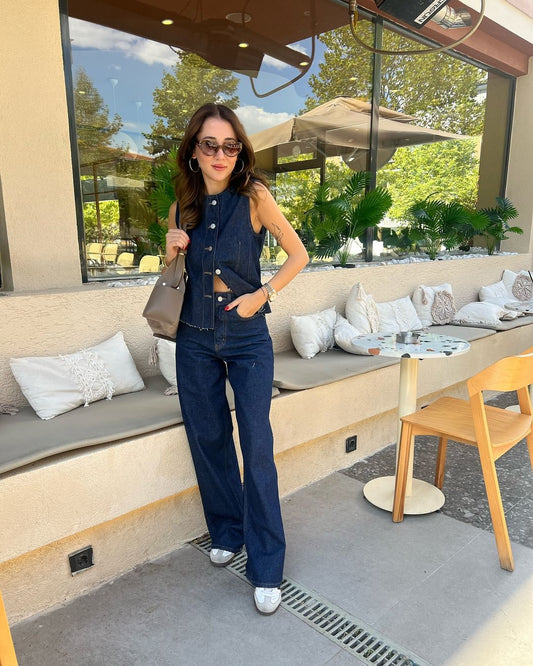 vest with straight leg trouser jeans set