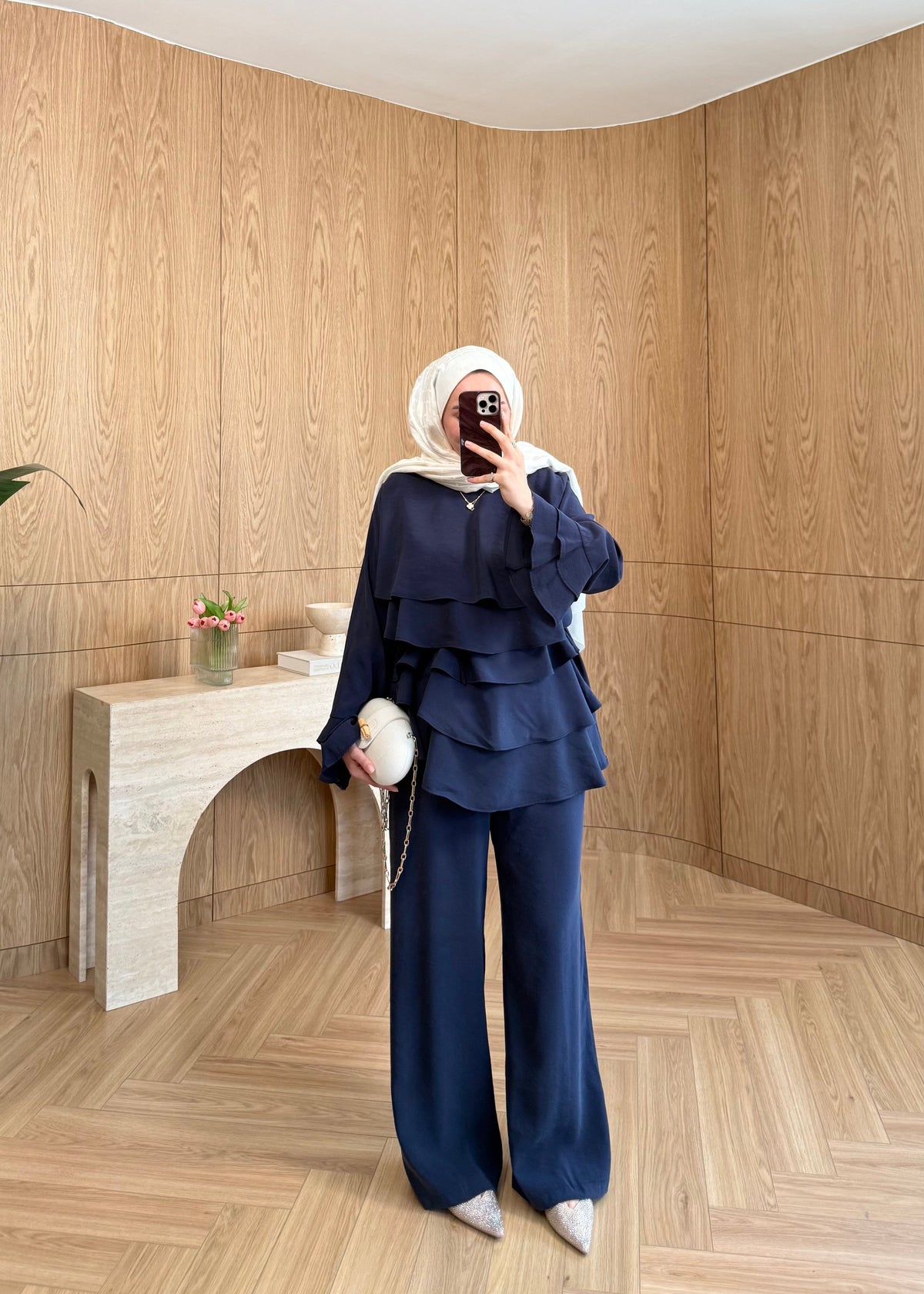 Layered blouse with ruffled sleeves co-ord set- navy blue