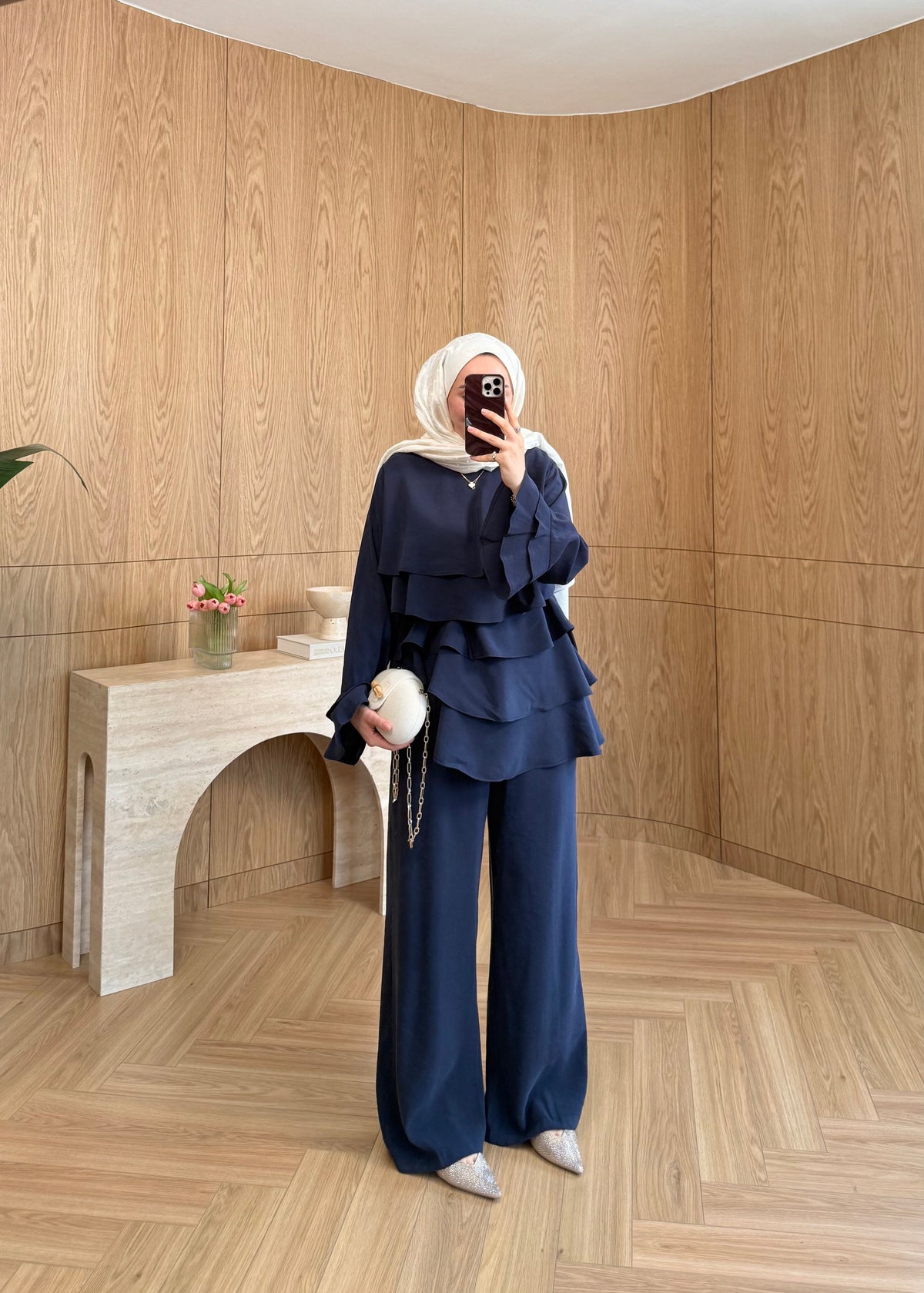 Layered blouse with ruffled sleeves co-ord set- navy blue