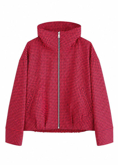 Red Plaid Patterned bomber jacket