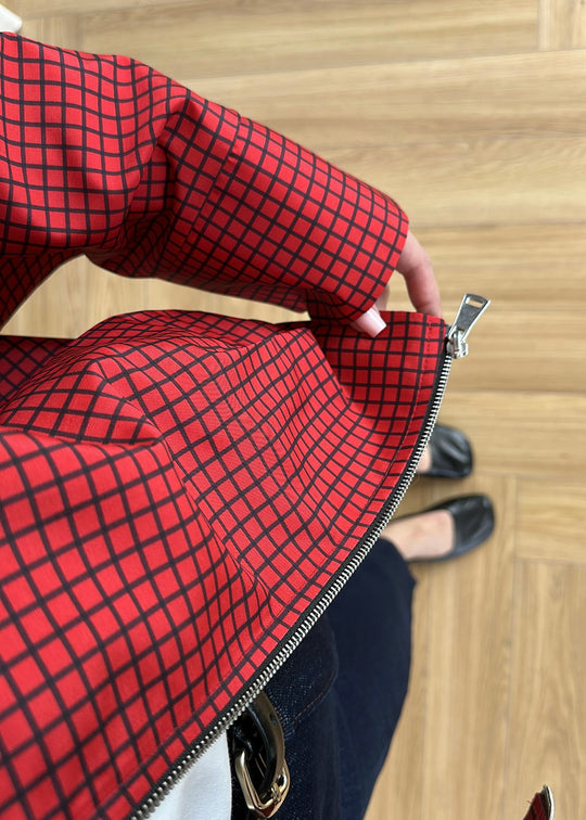 Red Plaid Patterned bomber jacket