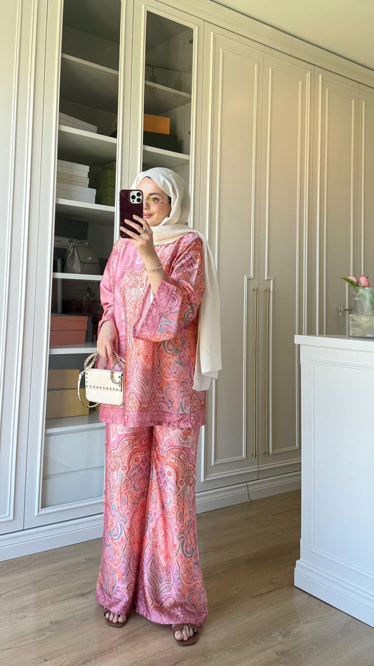 Blush Paisley Satin Co-Ord Set