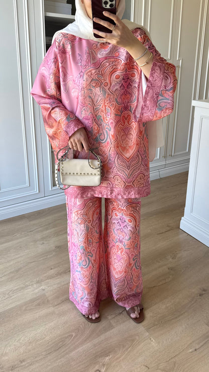 Blush Paisley Satin Co-Ord Set