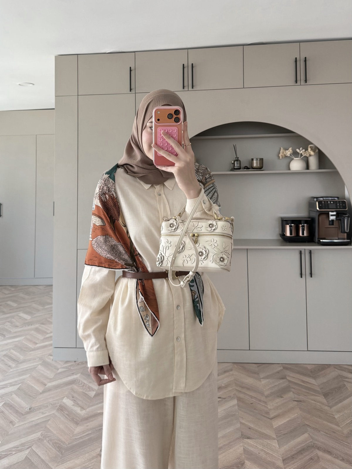 Oversized shirt with waistband wide leg trouser linen set