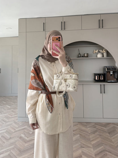 Oversized shirt with waistband wide leg trouser linen set