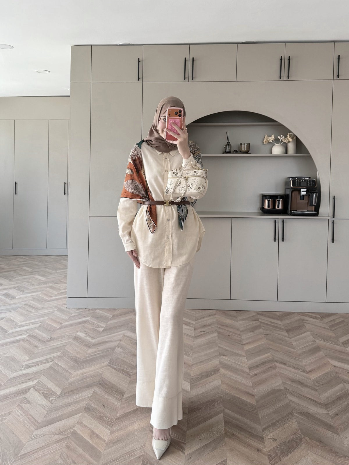 Oversized shirt with waistband wide leg trouser linen set