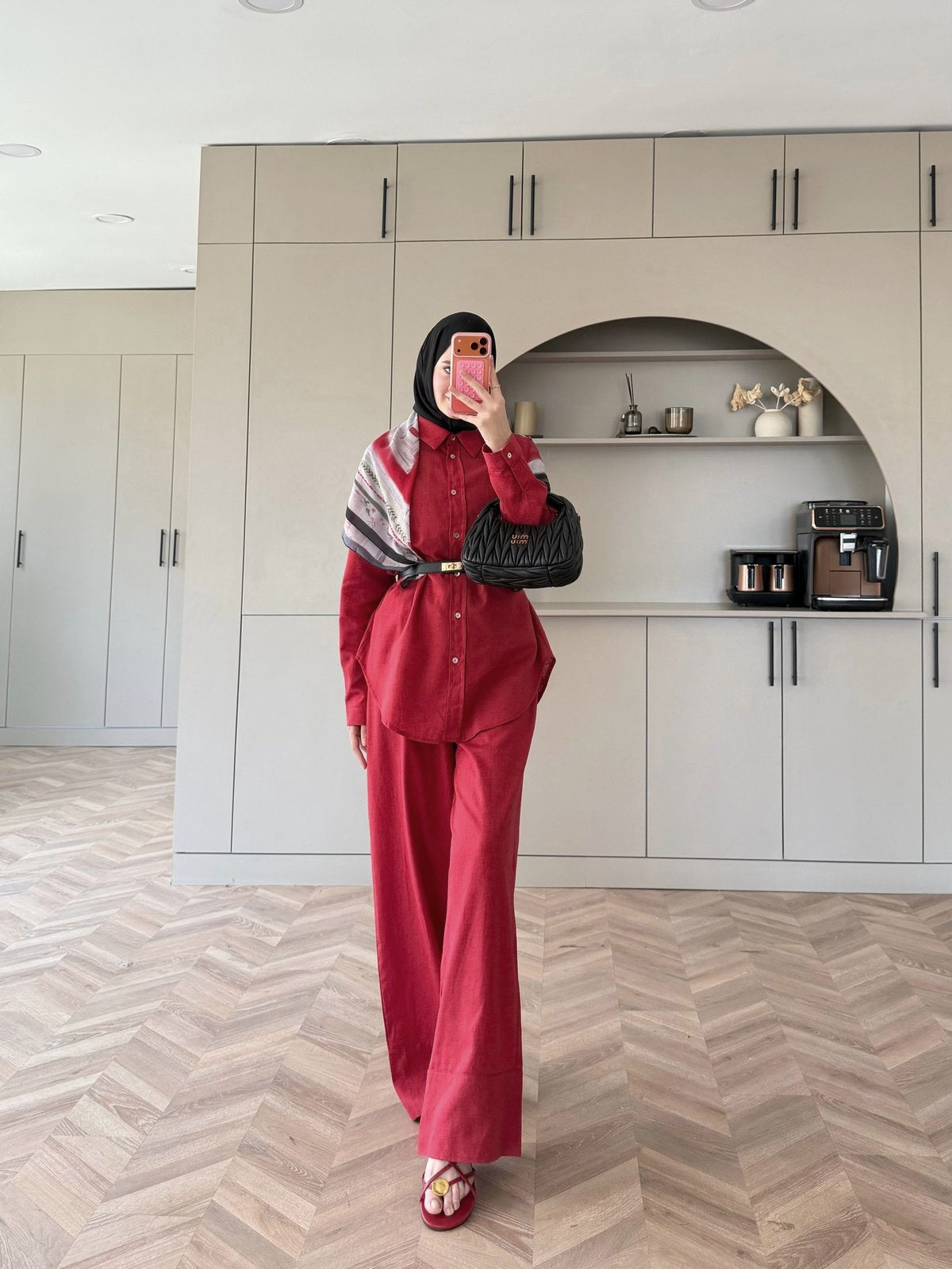 Oversized shirt with waistband wide leg trouser linen set