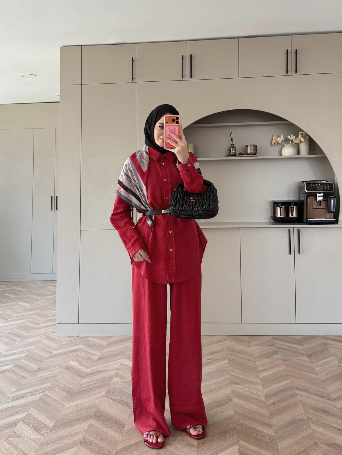 Oversized shirt with waistband wide leg trouser linen set