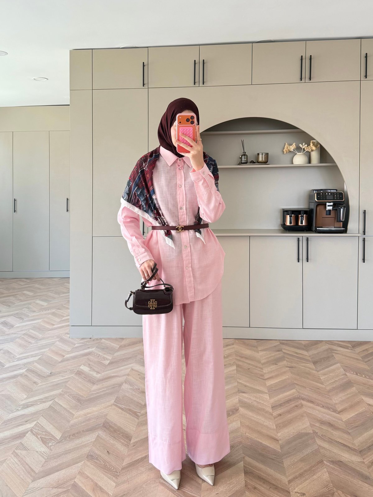 Oversized shirt with waistband wide leg trouser linen set