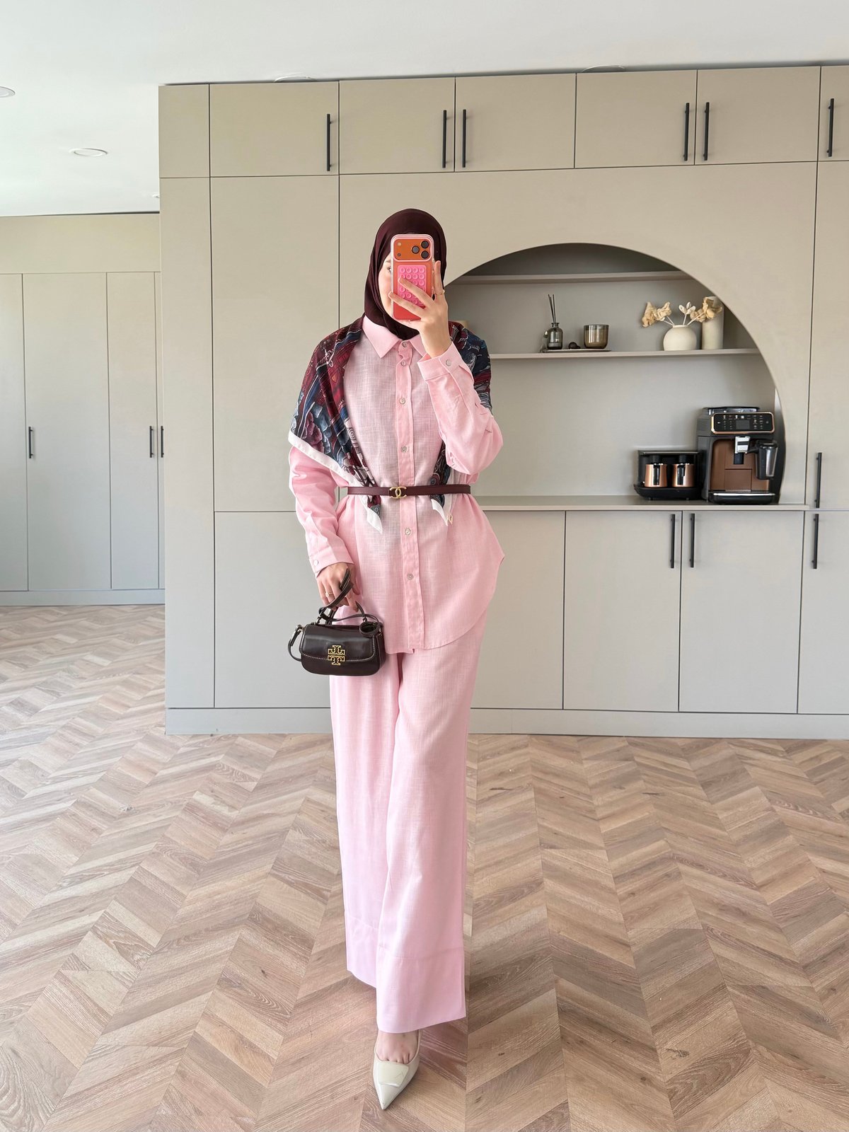 Oversized shirt with waistband wide leg trouser linen set