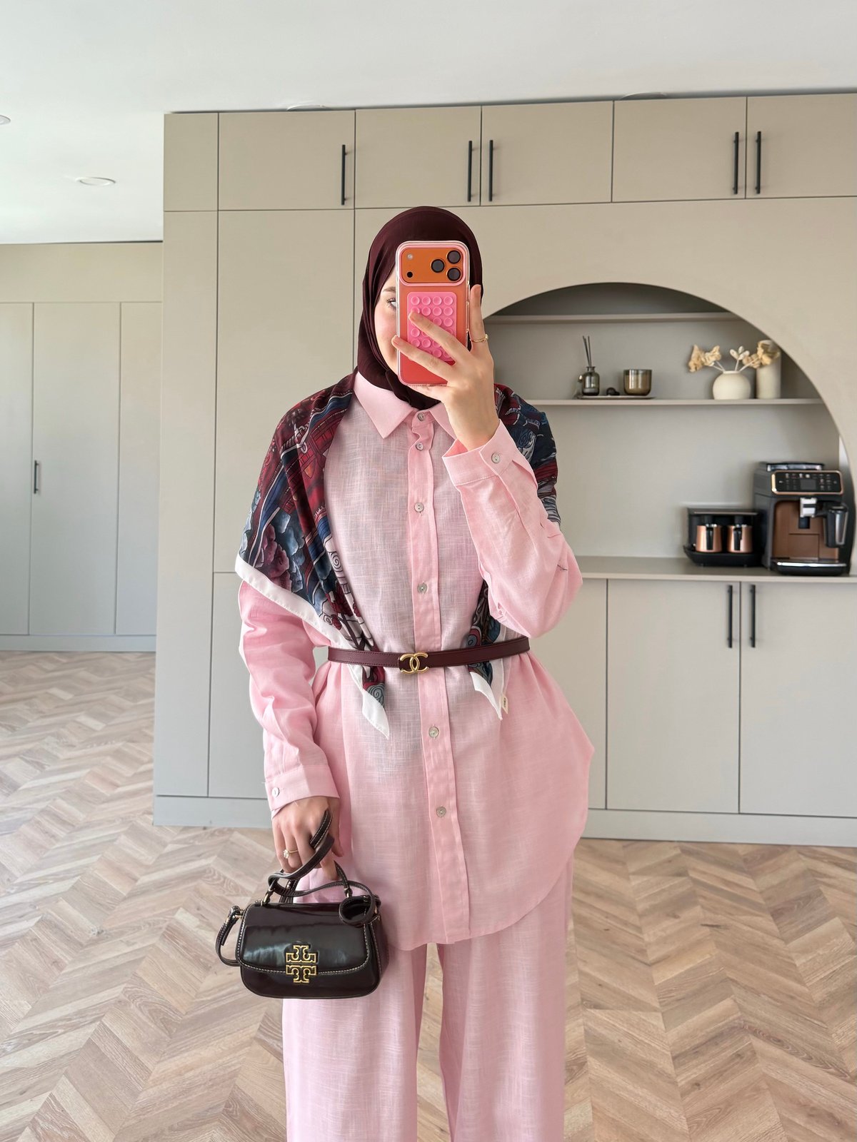 Oversized shirt with waistband wide leg trouser linen set