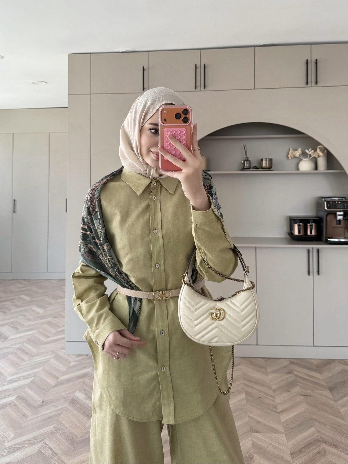 Oversized shirt with waistband wide leg trouser linen set