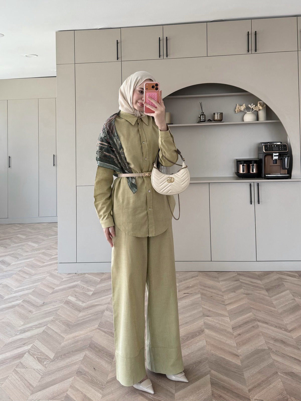 Oversized shirt with waistband wide leg trouser linen set