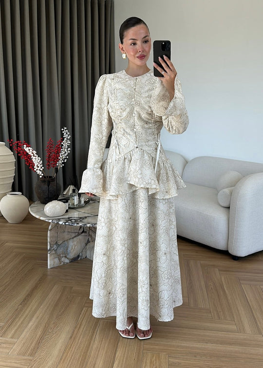 Embroidered textured fabric Skirt and Blouse