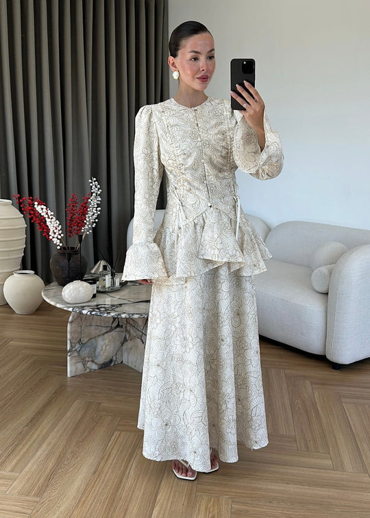 Embroidered textured fabric Skirt and Blouse
