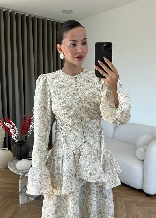 Embroidered textured fabric Skirt and Blouse
