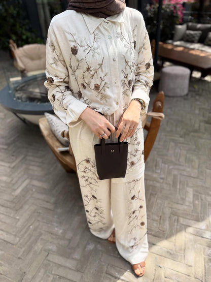 Linen Embellished with sewn rhinestones Co-Ord Set