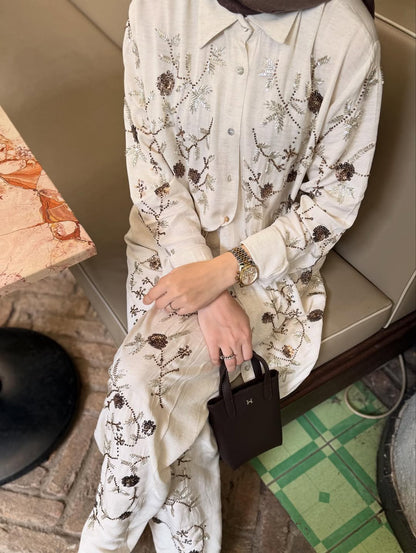 Linen Embellished with sewn rhinestones Co-Ord Set