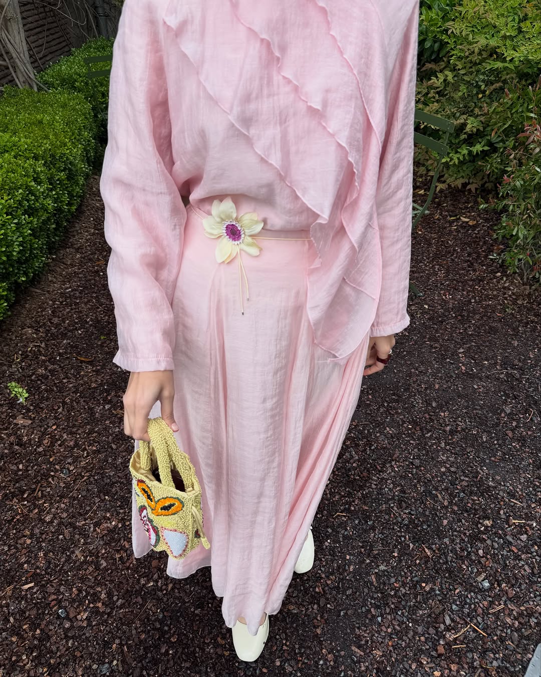 Layered blouse with maxi skirt, fully lined set - pink
