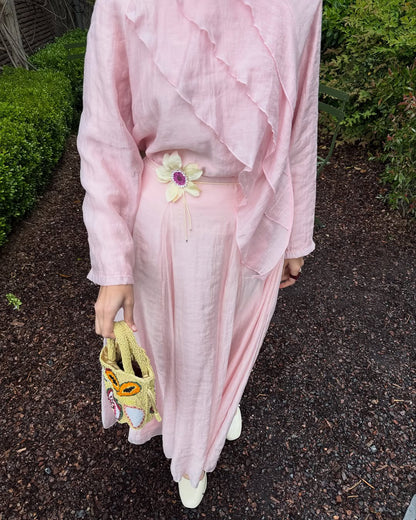 Layered blouse with maxi skirt, fully lined set - pink