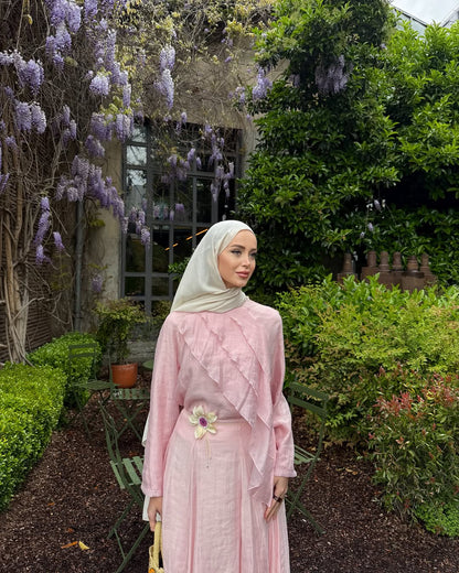 Layered blouse with maxi skirt, fully lined set - pink
