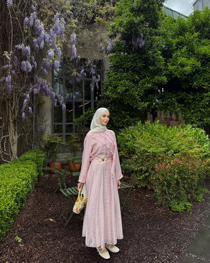 Layered blouse with maxi skirt, fully lined set - pink