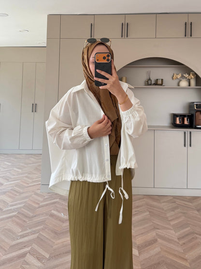 Oversized poplin jacket with snaps - white