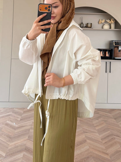 Oversized poplin jacket with snaps - white